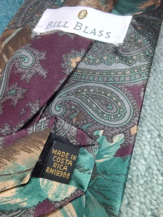 Bill Blass Silk Paisley Tie Purple Teal Taupe Made USA Vintage Classic 90s - Picture 4 of 5